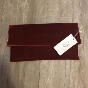 NWT velvet burnt orange fold-over clutch bag